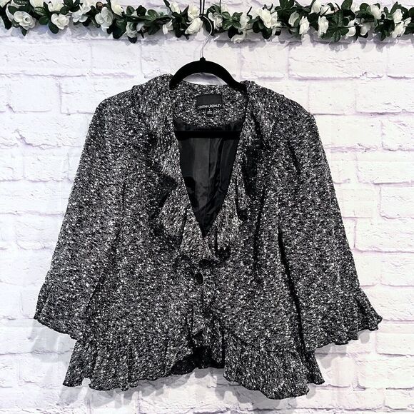 Cynthia Rowley Size Large Boucle Tweet Ruffle Collar Jacket Casual 3/4 Sleeve - Picture 1 of 10